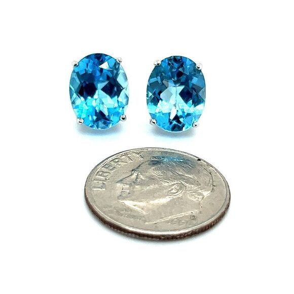 Natural Blue Topaz Stud Earrings 14k White Gold 5.79 TW Certified $599 307906 - Picture 13 of 15